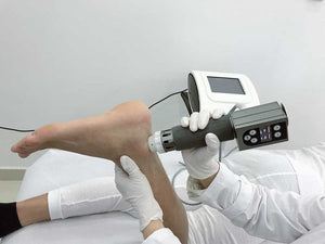 The Radial Shockwave Therapy Device Double SWT applicators support. Detachable hose and applicator. Full touch screen operation